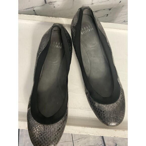 Stuart Weitzman 6M Womens Shoes Ballet Flat Silver Snakeskin Slip On Rck - Picture 7 of 12